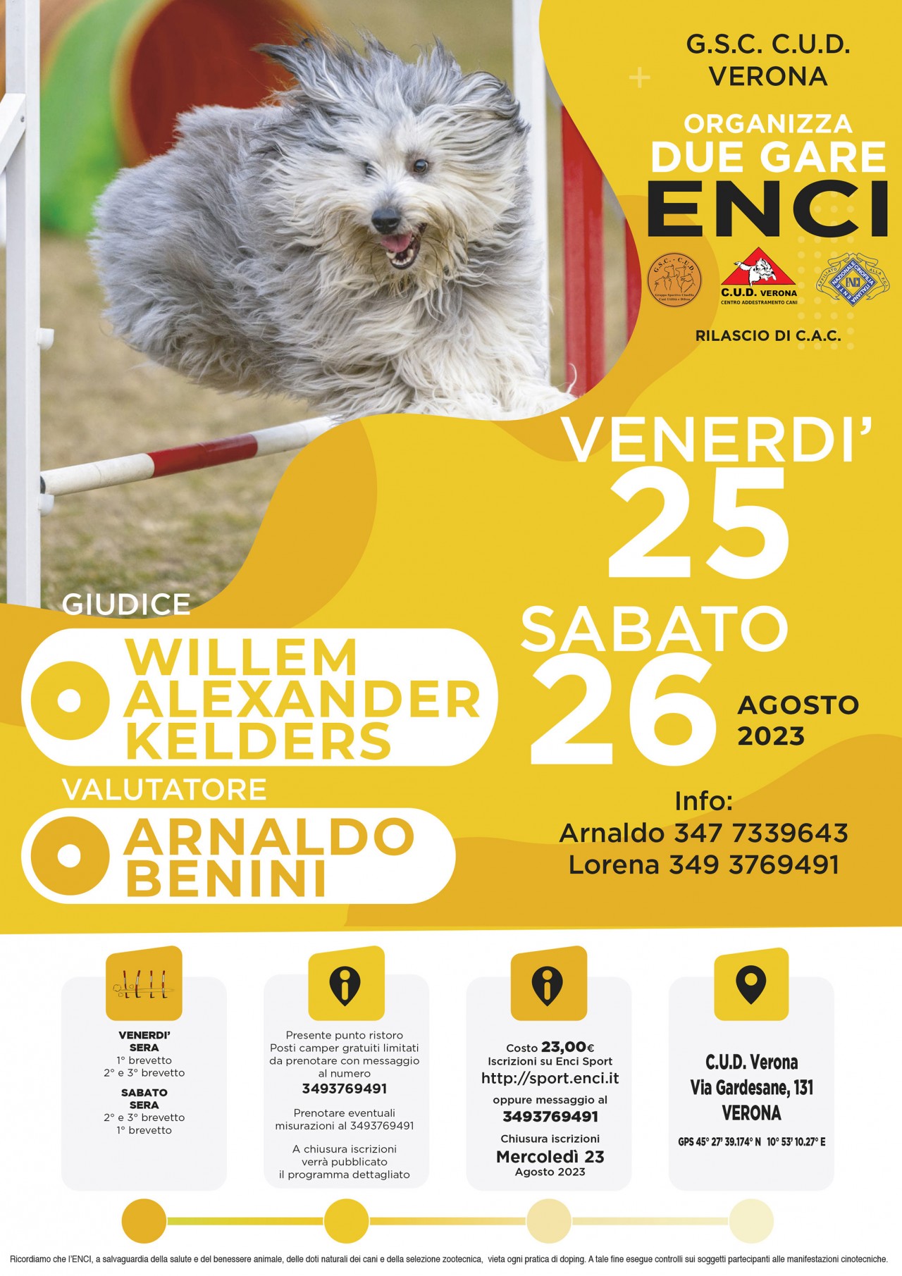 GSC CUD SEZ. VERONA  2 GARE ENCI AGILITY DOG  C.A.C. SERALE VENERDÌ 25 E SABATO 26 AGOSTO 2023 