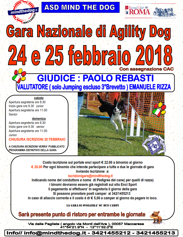 Gara Nazionale di  Agility dog 24 febbraio 2018