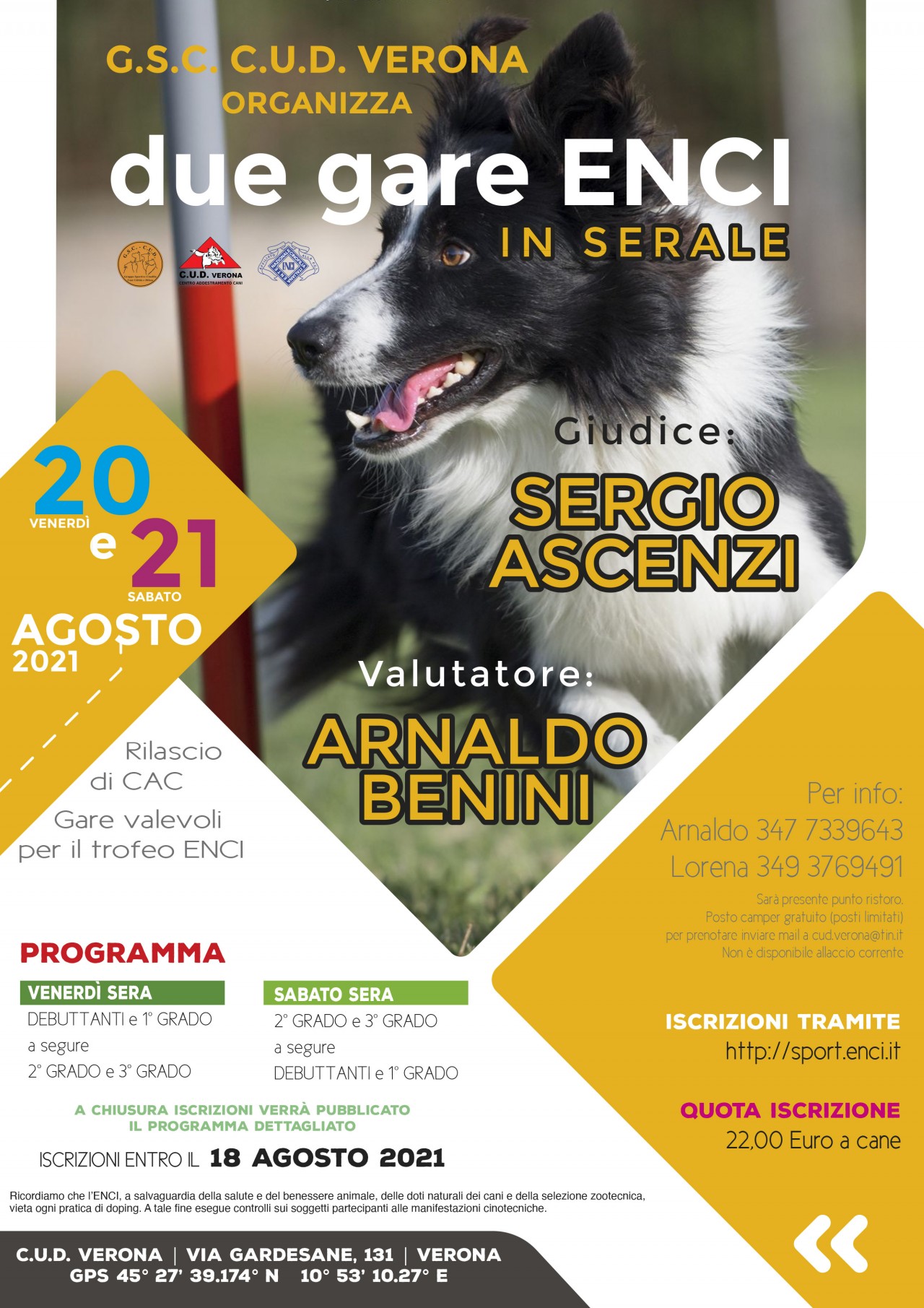 GSC CUD SEZ. VERONA 2 GARE DI AGILITY ENCI C.A.C. 20 E 21 AGOSTO 2021 IN SERALE
