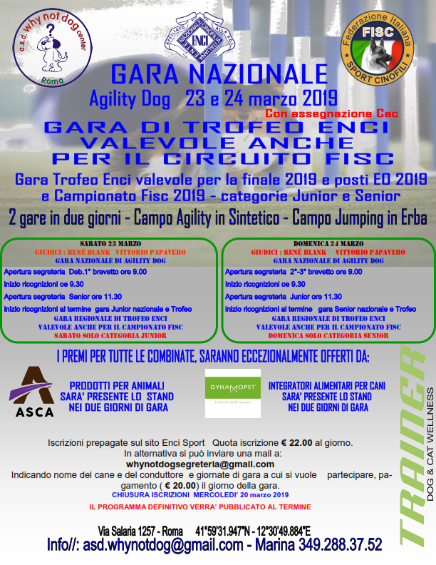 Gara Nazionale di  Agility dog  + Trofeo Enci 24 marzo 2019