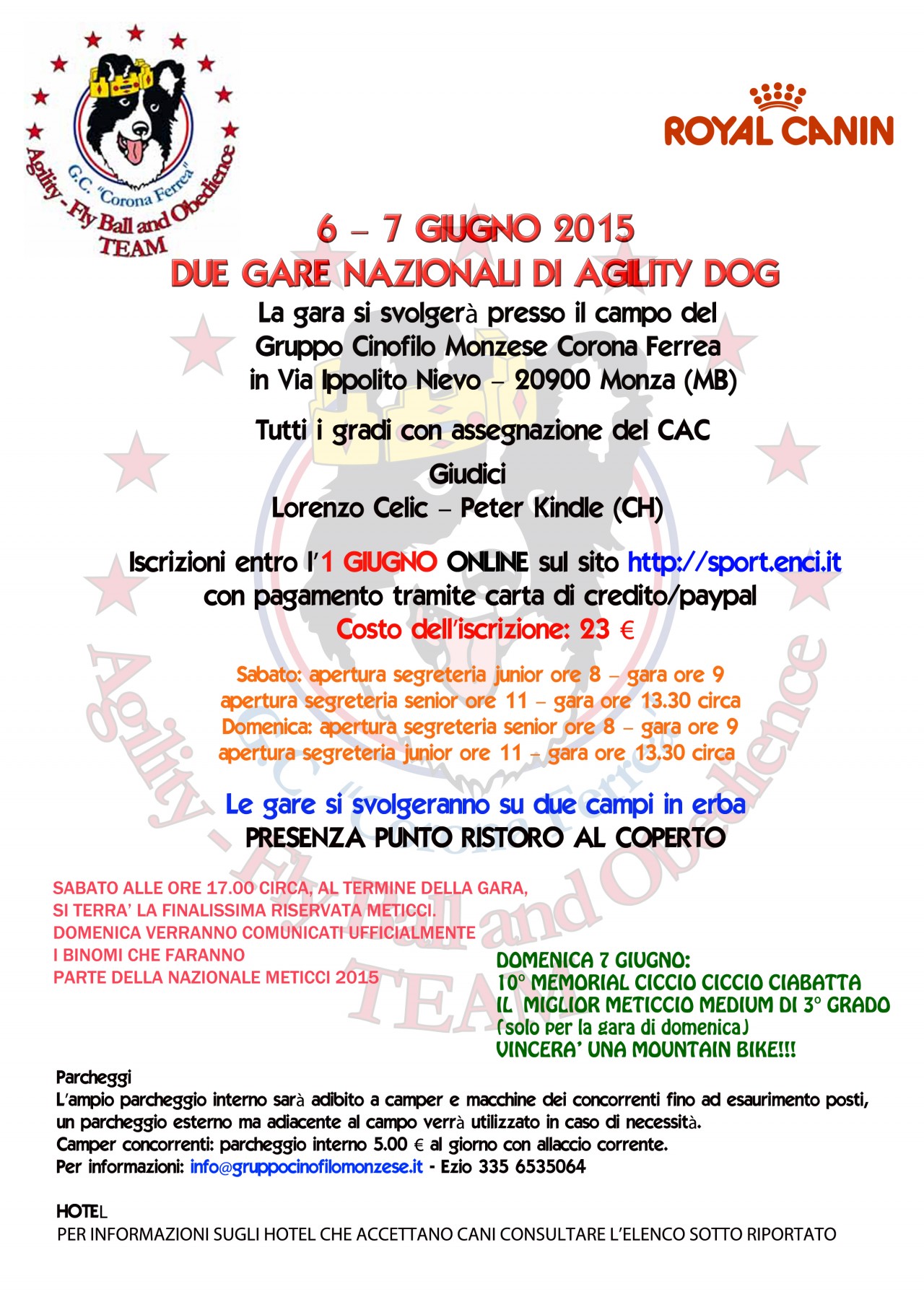 7 GIUGNO GARA NAZIONALE DI AGILITY  DOG GRUPPO CINOFILO MONZESE CORONA FERREA