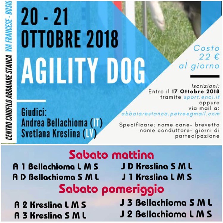 GARA NAZIONALE DI AGILITY DOG ABBAIARE STANCA 20/10/2018