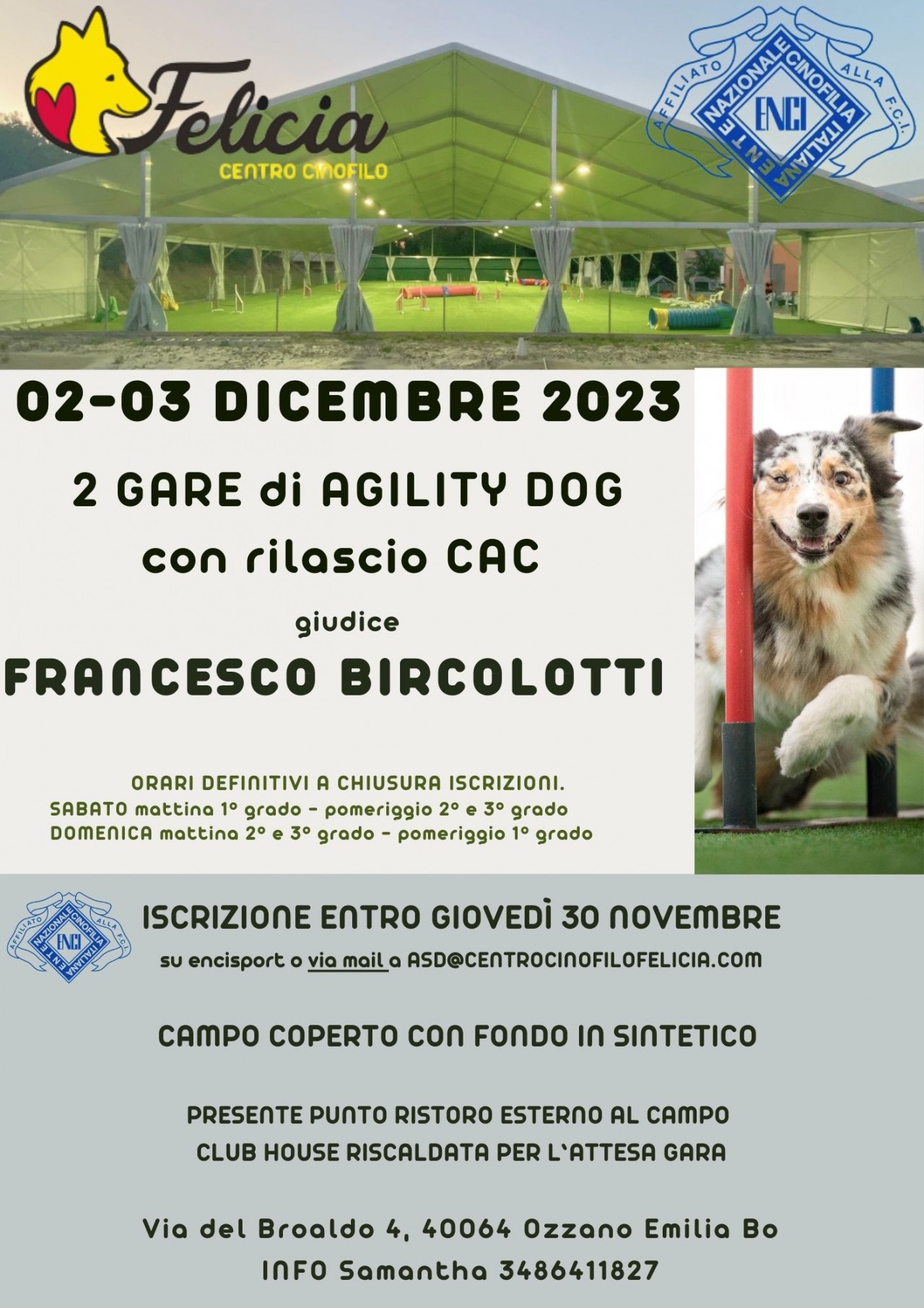 GARA NAZIONALE DI AGILITY DOG 3 DICEMBRE 2023
