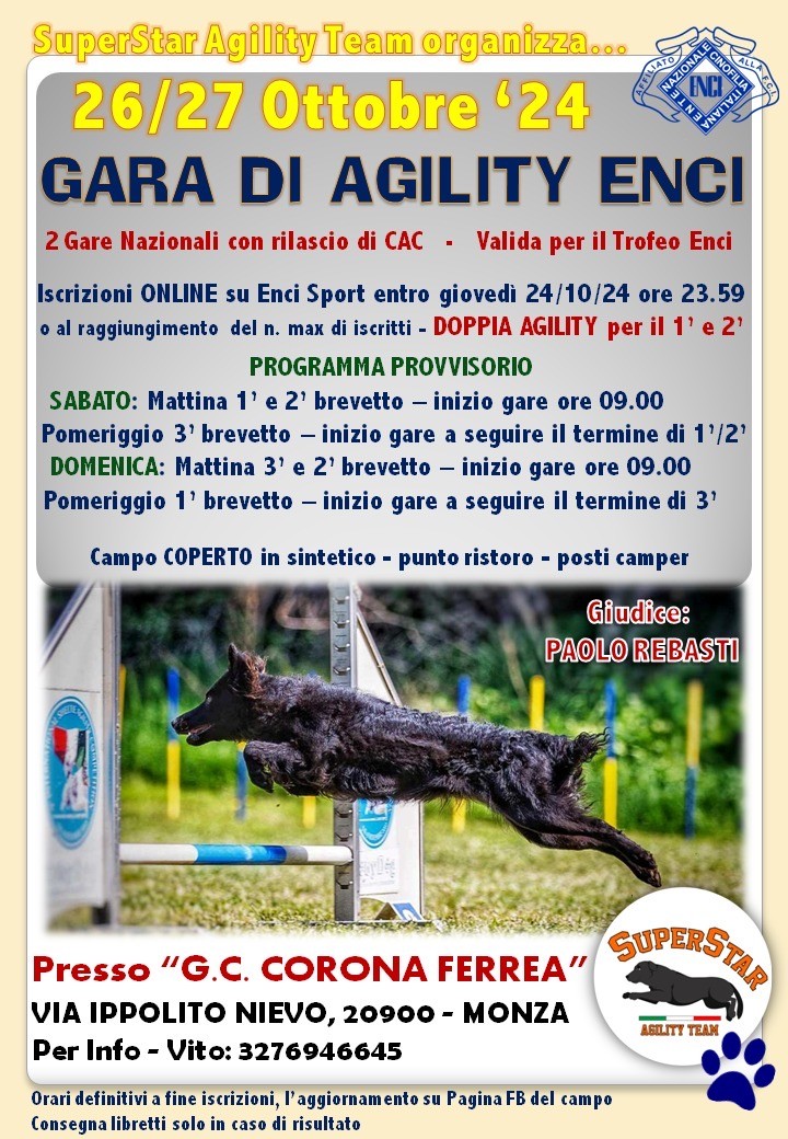 Gara Nazionale SuperStar Agility Team - 26 Ottobre '24 (Sabato)