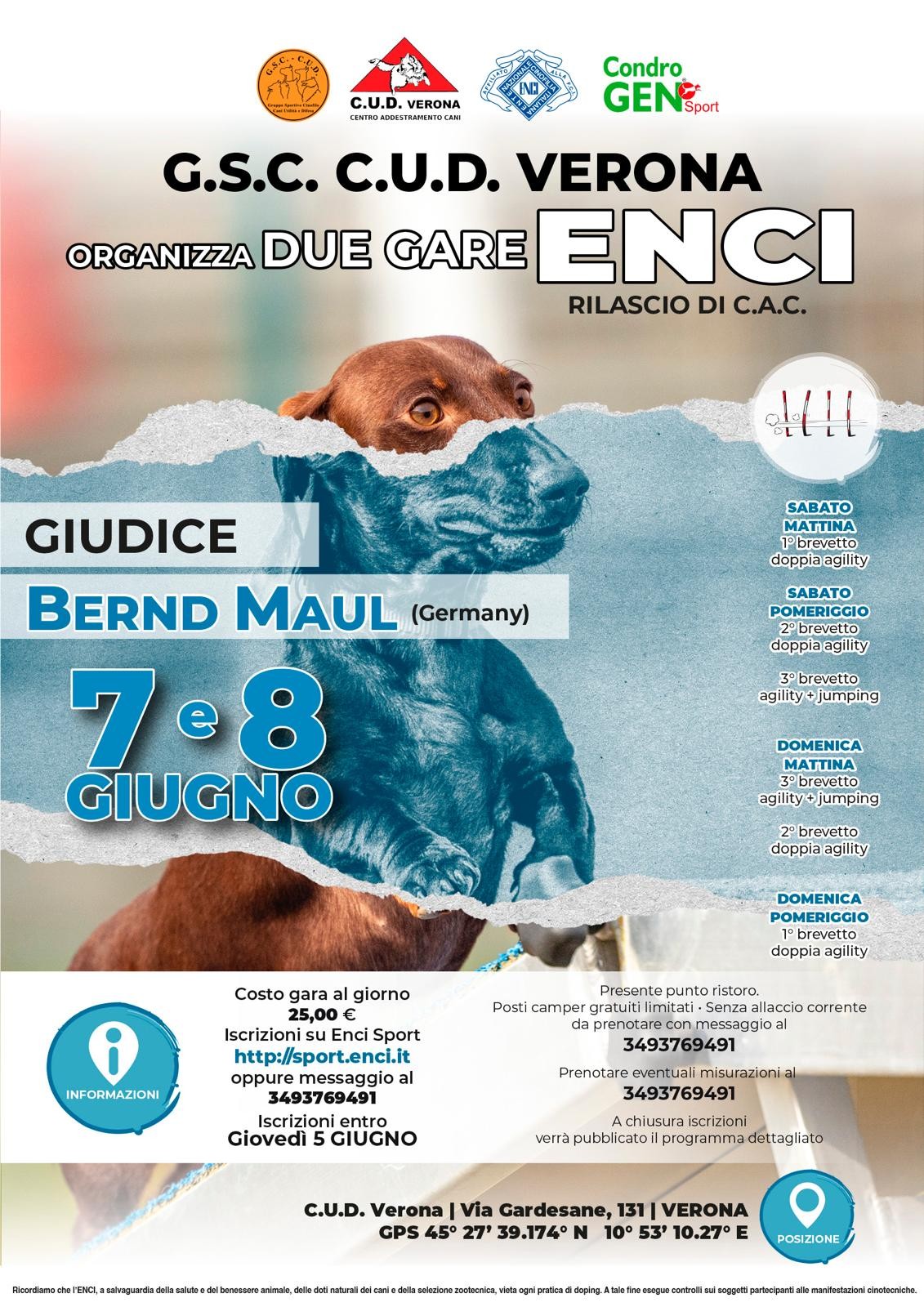 GSC CUD SEZ. VERONA 2 GARE ENCI C.A.C. AGILITY DOG SABATO 7 E DOMENICA 8 GIUGNO 2025