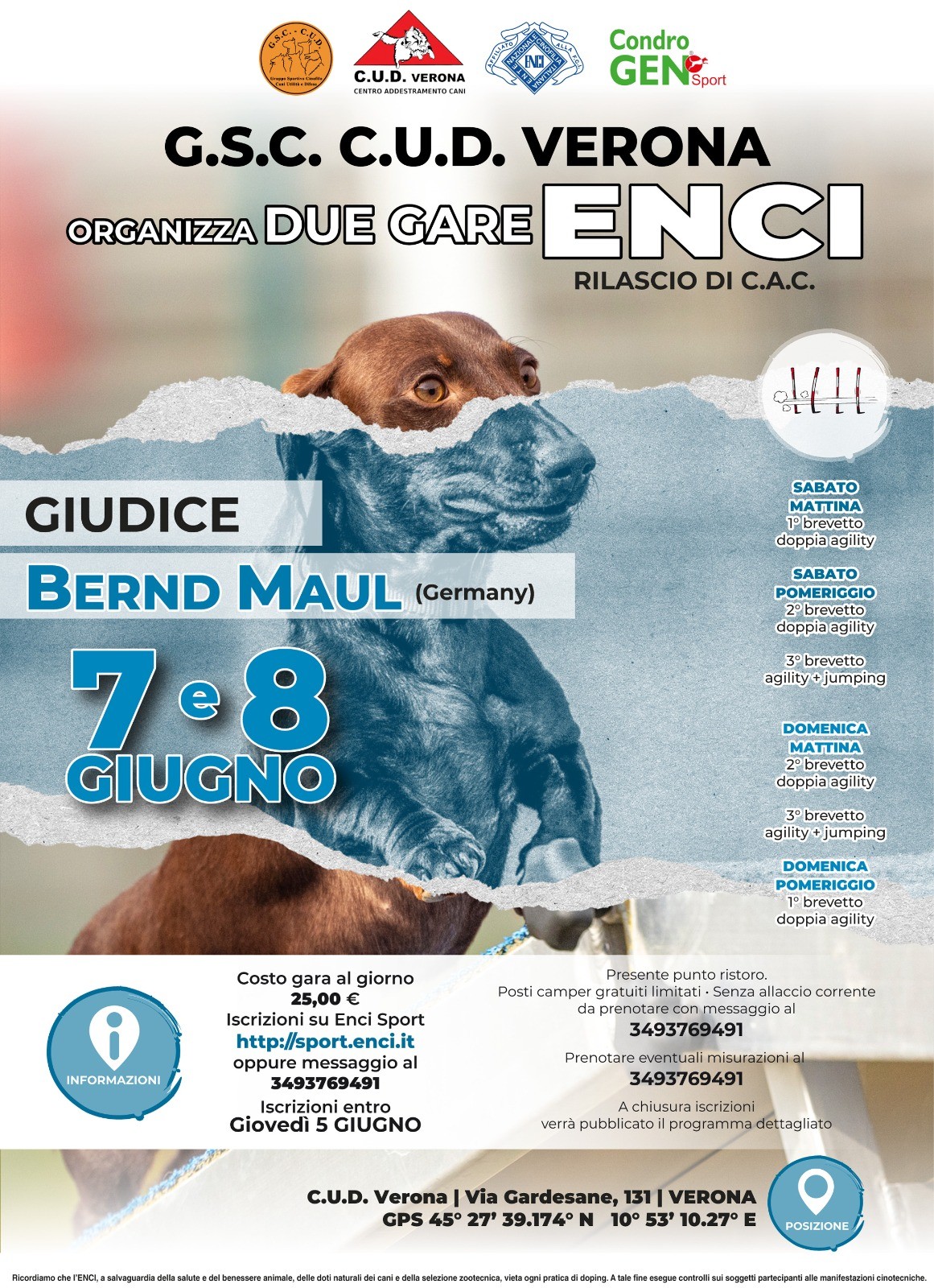 GSC CUD SEZ. VERONA 2 GARE ENCI C.A.C. AGILITY DOG SABATO 7 E DOMENICA 8 GIUGNO 2025