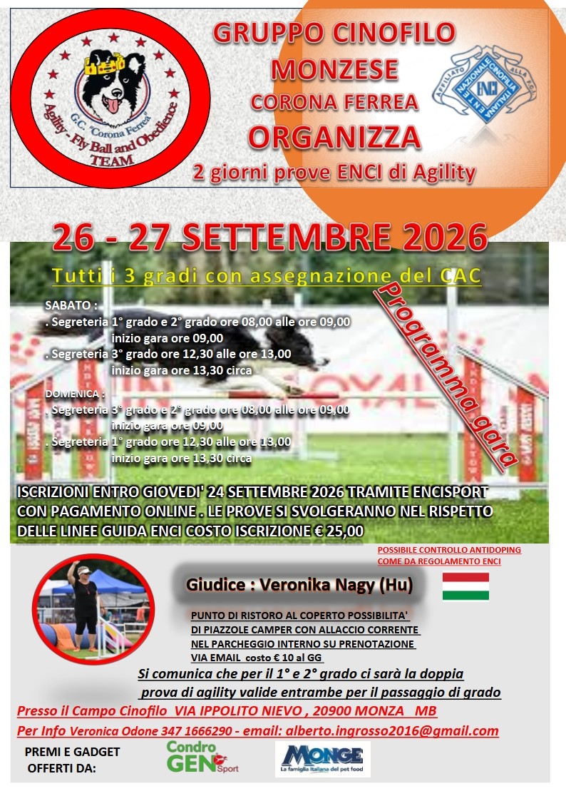 27 SETTEMBRE 2026 - GARA AGILITY MONZA