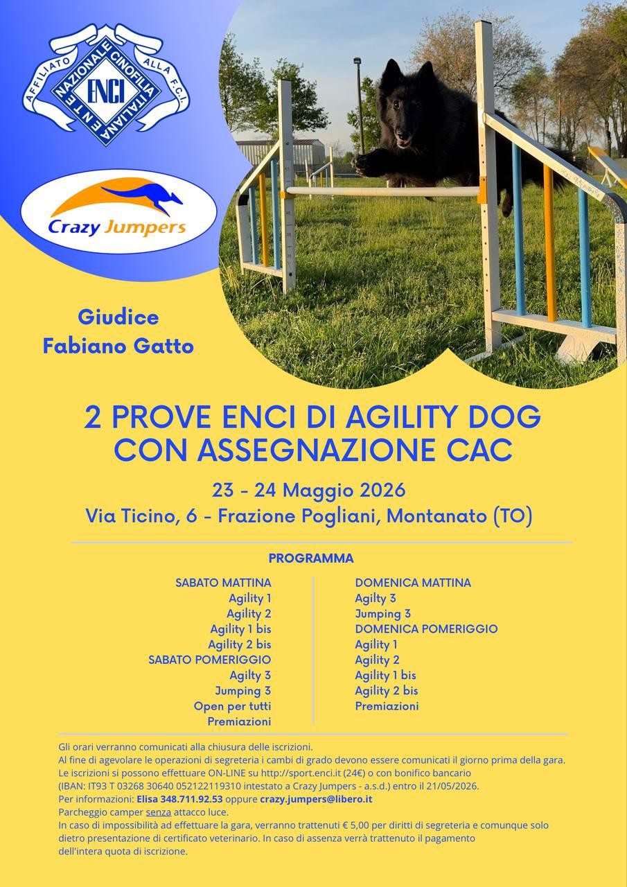 Sabato 23 maggio 2026: Gara Nazionale di Agility Dog