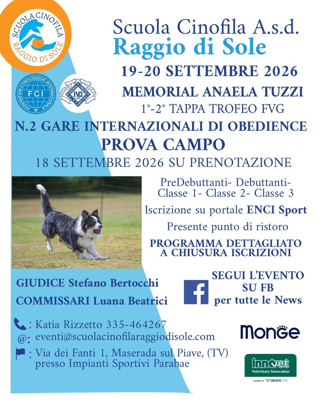 GARA DI OBEDIENCE INTERNAZIONALE DEL 19 SETTEMBRE 2026 1&deg; TAPPA MEMORIAL ANAELA TUZZI