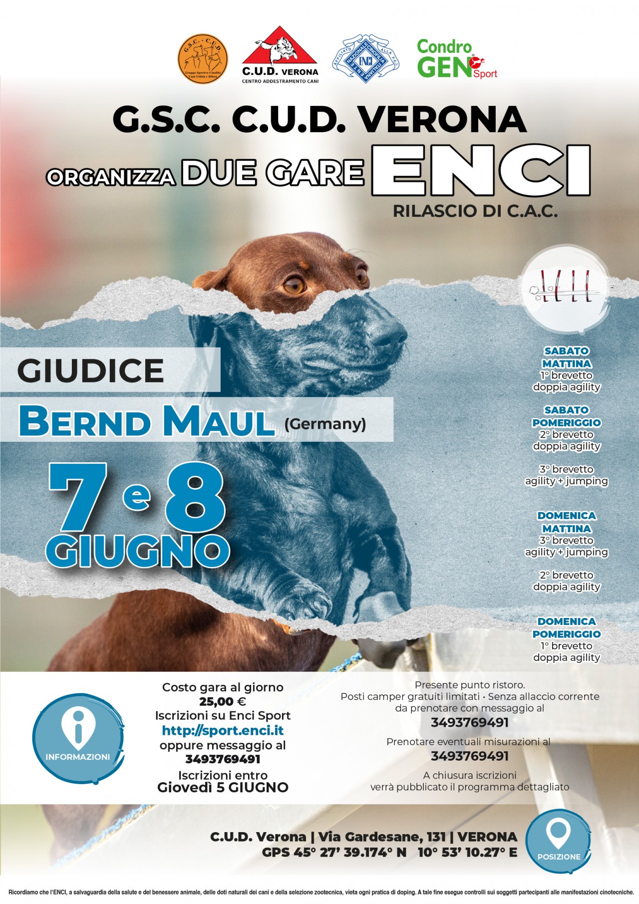 GSC CUD SEZ. VERONA 2 GARE ENCI C.A.C. AGILITY DOG SABATO 7 E DOMENICA 8 GIUGNO 2025