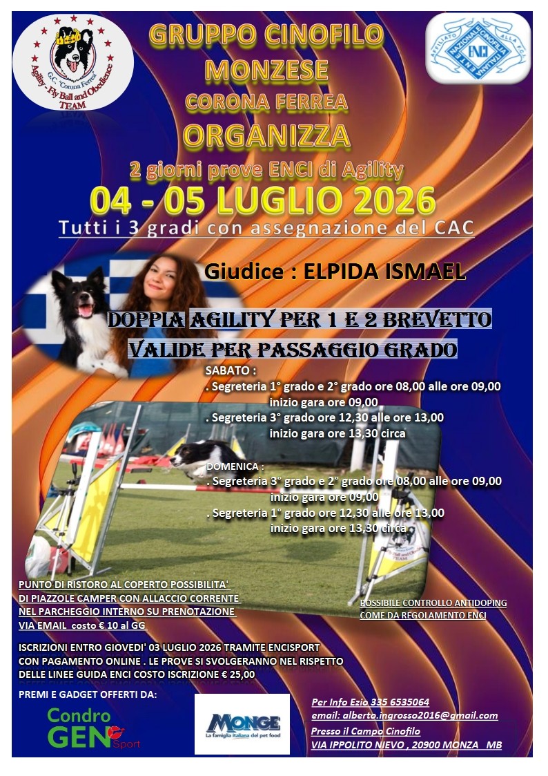 05 LUGLIO 2026 - GARA AGILITY MONZA