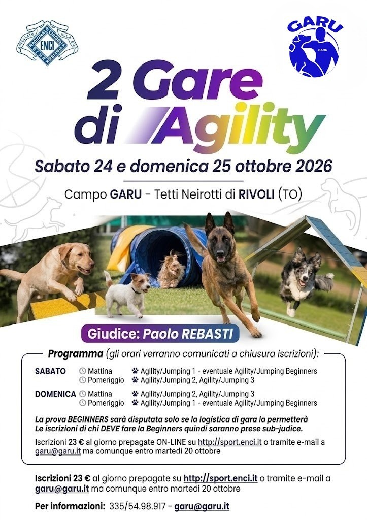 AGILITY GARU SABATO 24 OTTOBRE