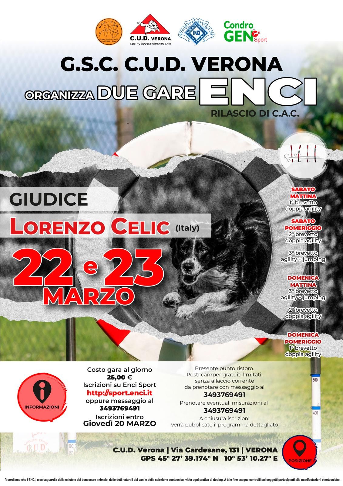 GSC CUD SEZ. VERONA 2 GARE ENCI C.A.C. AGILITY DOG SABATO 22 E DOMENICA 23 MARZO 2025