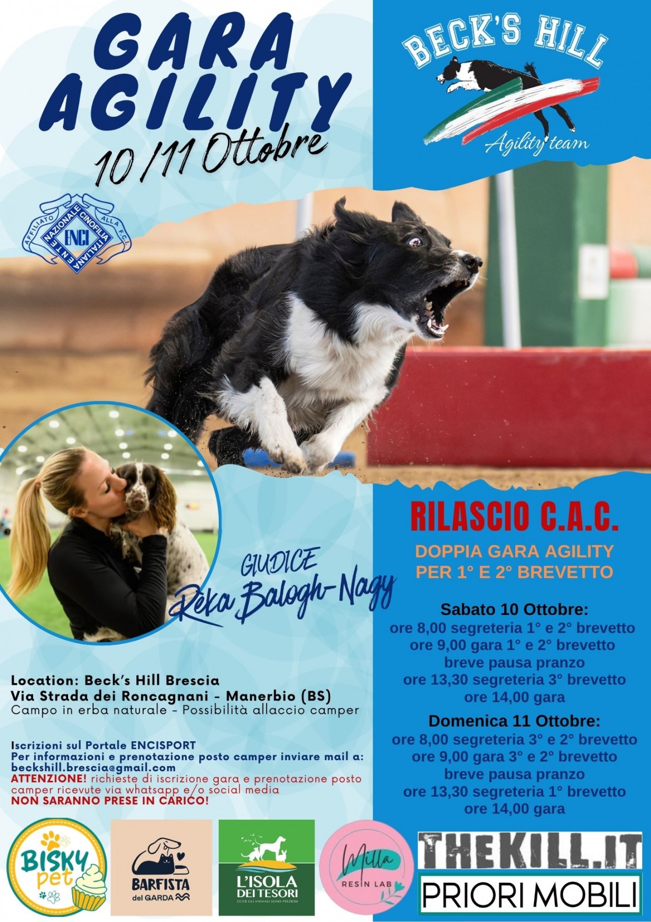 GARA NAZIONALE AGILITY DOG - SABATO 10 OTTOBRE - BECK'S HILL MANERBIO